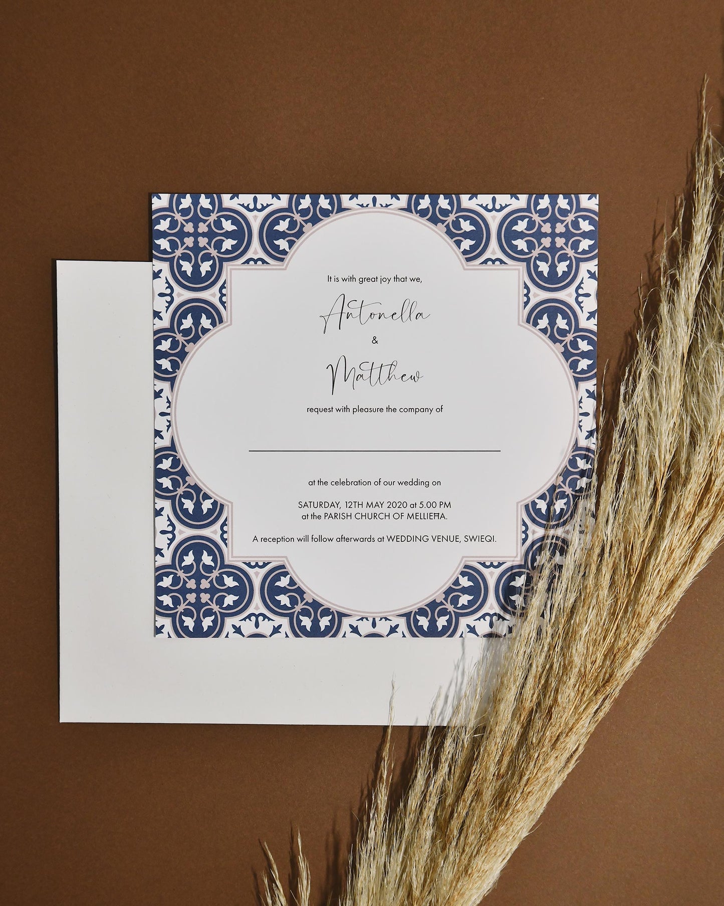 Wedding Invitations - Old Rose & Navy Blue